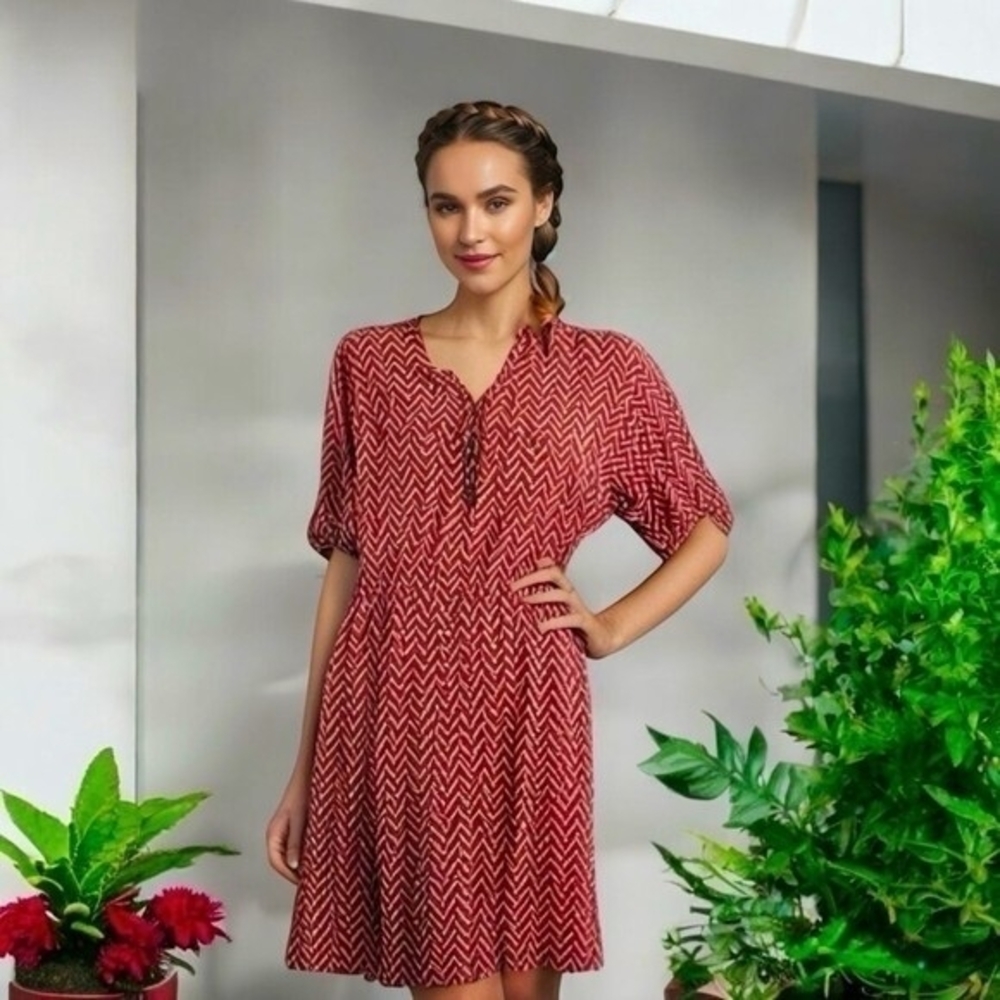 Speed Control NY Chevron Print Tassel Front Midi Dress 2X Red Black White NWT